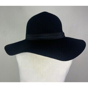 Express 100% Wool Floppy Black Hat Felt Fedora Band One Size Old Money Boho